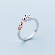 珠佩麗兔子戒指愛(ài)洛奇s925銀色戒指女韓版小清新可愛(ài)兔子開(kāi)口指環(huán)時(shí)尚動(dòng) S925銀色戒指