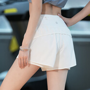 百思絨專(zhuān)業(yè)運動(dòng)短褲女夏季休閑假兩件冰絲居家健身外穿高腰速干短褲 白色短褲 M