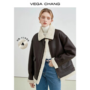 VEGA CHANG皮毛一體外套女秋冬韓版寬松加厚毛絨皮衣外套ins潮 深栗棕 M