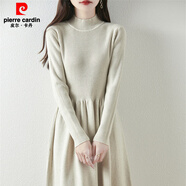 皮爾卡丹（pierre cardin）女士羊絨坑條毛衣裙2024冬季新款半高領配大衣針織連衣裙 淺駝色 L 小碼 80-125
