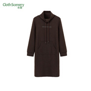 布景布景連衣裙女2024年冬季新品簡(jiǎn)約印花高領(lǐng)大口袋寬松中長(cháng)裙子 沙褐色 S