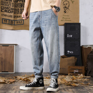 簡(jiǎn)徒 錐形哈倫牛仔褲男寬松加肥加大碼潮流小腳褲男士褲子潮牌哈倫褲 1023 30