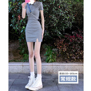 浪莎御姐包臀套裝polo性感修身緊身連衣裙夏季辣妹女小個(gè)子甜辣短裙子 灰色(適合155cm-165cm) S 80-90斤