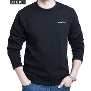 吉普（JEEP）長(zhǎng)袖T恤男圓領(lǐng)2024春秋季新款青年男士體恤純色簡(jiǎn)約大碼男裝上衣 TS0001黑色 M碼