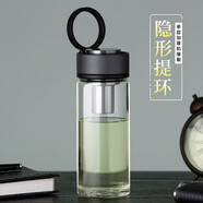 萬象 單層玻璃杯加厚大容量水杯男女士戶外便攜提環(huán)泡茶茶水分離杯 U262R深灰色-660ml-大容量推薦