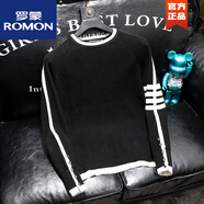 羅蒙（ROMON）毛衣男秋冬2023新款歐洲站潮流修身青年拼色休閑套頭外套男打底衫 3022四桿黑色 S