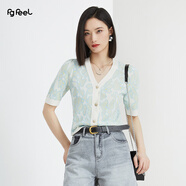 普普風(fēng)2024年夏季女裝新品時(shí)髦提花V領(lǐng)套頭毛衫針織衫短袖女PB2M21132S 淺黃 L