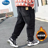 迪士尼童裝男童燈芯絨一體絨褲子秋冬2023新款兒童加絨加厚外穿男孩直筒 黑色一體絨【加絨加厚】 130 (L)
