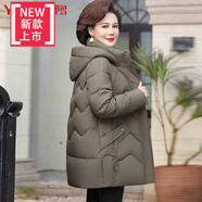 愛(ài)夸貓（AIKUAMAO）媽媽羽絨服40-50歲中年女2024新款寬松洋氣中長(cháng)款50多歲加厚冬裝 綠卡色 4XL【建議136--145斤穿】