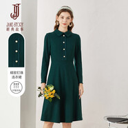 經(jīng)典故事（JANE STORY）紅色毛呢連衣裙女2024冬季新款氣質(zhì)襯衫領(lǐng)簡約高端配大衣羊毛裙子 J05深綠色 2XL