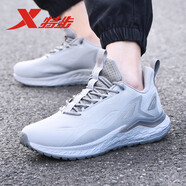 特步（XTEP）【動(dòng)力巢科技】男鞋春夏跑鞋皮面防潑水跑步鞋子減震耐磨運動(dòng)鞋男 灰-皮面動(dòng)力巢 43