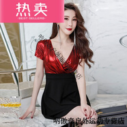 南啵丸*夜場(chǎng)工作服性感女裝2021夏裝低胸顯瘦遮肚裙子夜店大碼連衣裙的 紅色 2XL