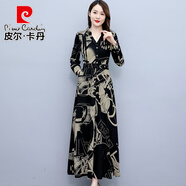 皮爾卡丹（pierre cardin）中年媽氣質(zhì)連衣裙女春季2025新款高端大牌名媛早春長袖顯瘦裙子 黑色3768 L