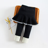 女童裙褲假兩件秋冬款加絨加厚花邊裙兒童一體絨打底褲寶寶冬季外穿長(cháng)褲 黑色 120cm