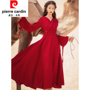 皮爾卡丹（pierre cardin）紅色沙漠西藏旅游穿搭度假裙子云南民族風(fēng)拍照長裙仙女連衣裙優(yōu)雅 紅色 L