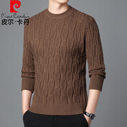 皮爾卡丹（pierre cardin）秋冬款毛衣男士套頭圓領(lǐng)復(fù)古麻花紋加厚保暖打底針織衫男裝中老年 咖色 S 165/48