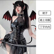 慕幕拍照衣服cosplay女裝網(wǎng)紅直播服裝皮質(zhì)連體衣暗黑蘿莉惡魔御姐女 黑色(裙子+項圈+) 均碼