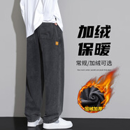 Foss Phil 牛仔褲男士春季新款美式復(fù)古闊腿工裝青少年寬松直筒長褲子男 HSNZ-G76黑色加絨 2XL (建議155-170斤)