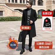 Mr.baidis正常發(fā)貨 羊毛大衣男士秋冬過膝長(zhǎng)款風(fēng)衣中長(zhǎng)款加厚呢子大衣外套 2051斜插袋過膝黑色丨加棉加厚 3XL 190