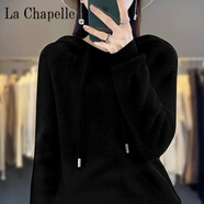 拉夏貝爾（La Chapelle）撤柜秋冬連帽衛衣女羊 絨衫針織衫帽衫寬松打底羊 毛衫大碼毛衣 純100自動(dòng)發(fā)熱黑色 純100自動(dòng)發(fā)熱XL
