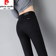 皮爾卡丹（pierre cardin）黑色牛仔褲女春秋季新款緊身薄款女士彈力高腰時尚百搭長褲顯瘦潮 黑色高腰長褲 【春秋款】 28 【103-110斤】