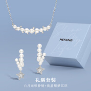 HEFANG何方珠寶白月光鎖骨鏈項鏈銀女士輕奢高級感生日禮物送女友 組合（項鏈+耳環(huán)）