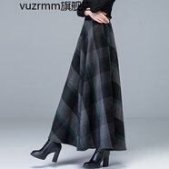vuzrmm輕奢冬季新款加厚毛呢半身裙女格子長裙a字裙高腰大擺長裙冬長裙 三色格子 M 腰圍2.0-2.1尺長度85厘米