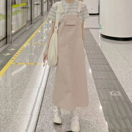 索宛亦（SUOWANYI）純色牛仔背帶連衣裙女2023夏新款日系小眾韓版寬松百搭連體裙套裝 單件裙子 【收藏店鋪優(yōu)先發(fā)貨】 L 【建議110斤-120斤內(nèi)】