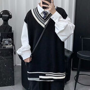 舍里甲人男士寬松V領(lǐng)背心毛衣秋冬季針織馬甲學(xué)院風(fēng)春季2025毛線(xiàn)衫ins外套 黑色-文藝M21 2XL  建議130-145斤