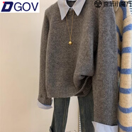DGOV灰色假兩件poo襯衫領(lǐng)內搭毛衣女春秋短款慵懶風(fēng)寬松打底針織上衣 灰色毛衣zt S 建議75-95斤