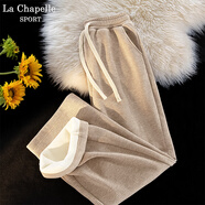 La Chapelle Sport拉夏貝爾寬松工裝褲子女夏季速干透氣高腰顯瘦百搭闊腿休閑褲女裝 【加絨】奶茶棕(空白) S /155（推薦85-100斤）