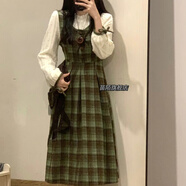 素優(yōu)米（SUYOUMI）復(fù)古森系毛呢拼接格子連衣裙2024學(xué)生新款收腰裙毛衣外套兩件套裝 格子裙 【單件】 S 【關(guān)注店鋪配小禮物】