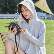 安妮潔欣新款黑膠防曬衣女士upf50戶(hù)外防紫外線(xiàn)斗篷外套冰絲網(wǎng)孔防曬服女 淺灰 均碼80-140斤