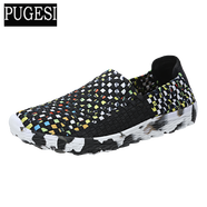 春夏季防滑男士沙灘鞋透氣輕便休閑男鞋一腳蹬男編織鞋豆豆鞋 黑色 36