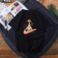 八戒別鬧海綿寶寶聯(lián)名T恤男歐文5派大星籃球短袖男情侶學(xué)生上衣潮ins 黑色T 0935派大星 L  165-178CM  61-71KG