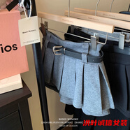 事思灰色高腰裙褲半身裙女秋冬新款加厚a字裙子小個(gè)子防走光百褶短裙 深灰-半裙秋冬女 L-半裙秋冬女