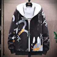 贏(yíng)鎮外套男春秋季連帽新款學(xué)生韓版開(kāi)衫夾克休閑潮流上衣男裝秋裝外衣 韓牌-小熊長(cháng)袖拉鏈衛衣黑色 【春秋高質(zhì)款】 3XL （建議150-170斤）