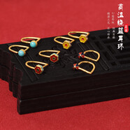 寶茄雷龍（bogalelon）古法高溫燒藍手工黃金彩虹幾何耳釘足金999耳鉤耳環(huán)U字形狀耳飾女 紅花朵耳釘約0.98g