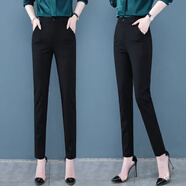 貝吉棋西裝褲女職業(yè)哈倫時(shí)裝褲子女士百搭黑色小腳女休閑褲2023新款秋冬 品質(zhì)款黑色紐扣腰長(cháng)褲 S 1尺9建議85斤以下