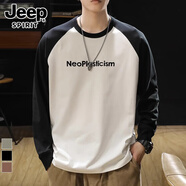 JEEP SPIRIT圓領(lǐng)長(zhǎng)袖t恤男春秋季新款寬松上衣男士休閑內(nèi)搭撞色打底衫衛(wèi)衣 F1121黑色 XL