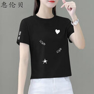 惠倫貝女裝短款t恤女純棉短袖夏季新款小個子寬松高腰顯瘦上衣體恤衫 黑色 3XL 131-140斤