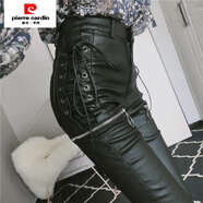 皮爾卡丹（pierre cardin）網(wǎng)紅女褲秋冬韓版緊身綁帶拉鏈加絨皮褲高腰外穿打底褲鉛筆小腳褲 現(xiàn)貨/皮褲拉鏈【9928款】 加絨 S 【80-95斤】卡碼建議往大拍