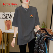 LOVER RUCCI鯊魚(yú)褲搭配的上衣女2025春季新款遮屁中長(zhǎng)款半袖t恤女夏季短袖T恤 236-57灰色 M 適合95-110斤