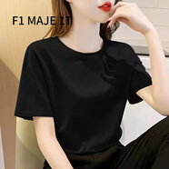 F1MAJE1T高端設計師品牌短袖T恤女夏季2025新款韓版棉上衣寬松圓領(lǐng)女裝 T恤/圓領(lǐng)/黑色/純色 M 【96-105斤】建議體重