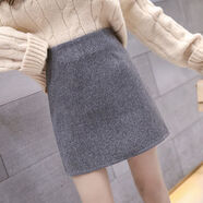 蒂洛緹娜厚毛呢半身裙百搭新款韓版女高腰裙秋冬季修身a字裙一步短裙 灰色 毛呢裙 S