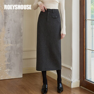 ROEYSHOUSE羅衣高級復(fù)古毛呢半身裙女秋冬新款氣質(zhì)黑灰色長裙09751 黑灰色 M