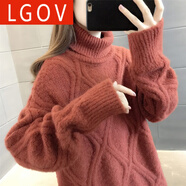 LGOV女裝旗艦店中長(cháng)款高領(lǐng)毛衣女2024年新款秋冬寬松外穿粗線(xiàn)加厚打底衫慵懶 磚紅色 S