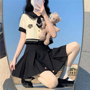 澄殼浩浩大童女裝12歲到15歲套裝學院風甜美jk女日系水手學生服短袖百褶裙 上衣【加領(lǐng)帶】 常規(guī) 165 S 【建議60-90斤】