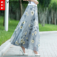 vuzrmm波西米亞沙灘長裙2023夏季翠花雪紡半身裙長款女復(fù)古印花大擺裙 優(yōu)雅灰底花 S 1.8尺-1.9尺