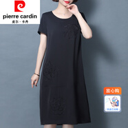 皮爾卡丹（pierre cardin）女裝中年連衣裙夏季薄款寬松遮肚洋氣高貴氣質(zhì)女士裙子優(yōu) 皮爾卡丹-黑色 皮爾卡丹-5XL
